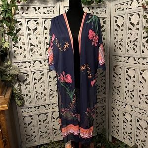 💕HOST PICK💕DARK BLUE & LOVELY PINK FLOWERS & MULTICOLORS LINGERIE KIMONO ROBE